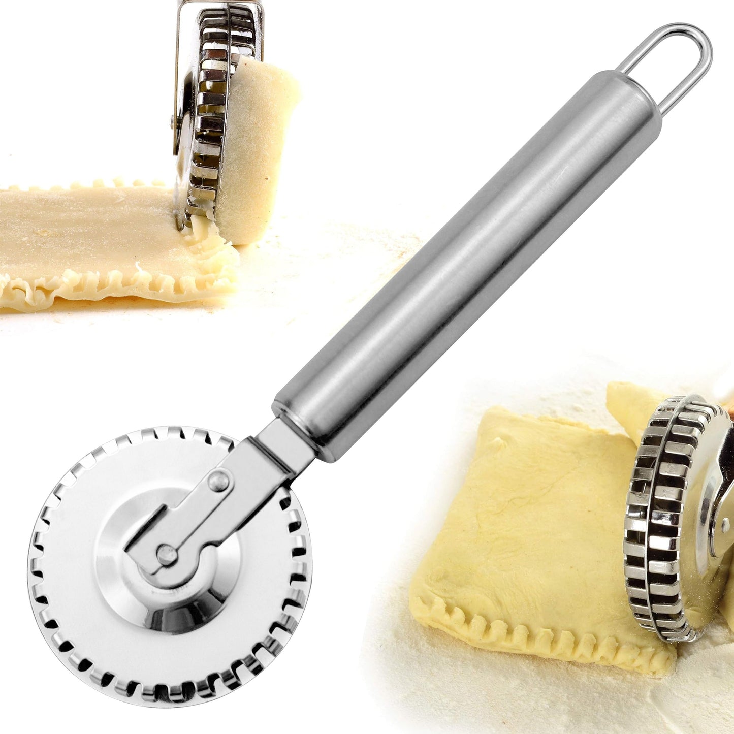 Multi-functional Stainless Steel Pastry Roller Cutter - Great for Making Pies, Ravioli & Cookies | Perfect for Halloween, Christmas, Easter, Thanksgiving | Must-Have Tool for Every Kitchen