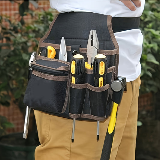 Single pack of durable black electrician tool belt with multiple pockets for hanging on waist, suitable for hand washing.