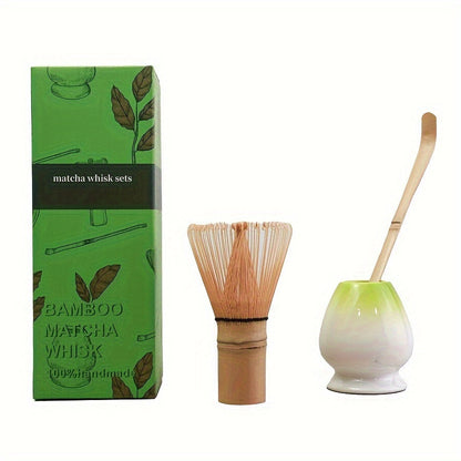 Complete Set of Traditional Japanese Matcha Tools - Includes Bamboo Whisk, Ceramic Spout, and Scoop - Ideal for Holiday Season