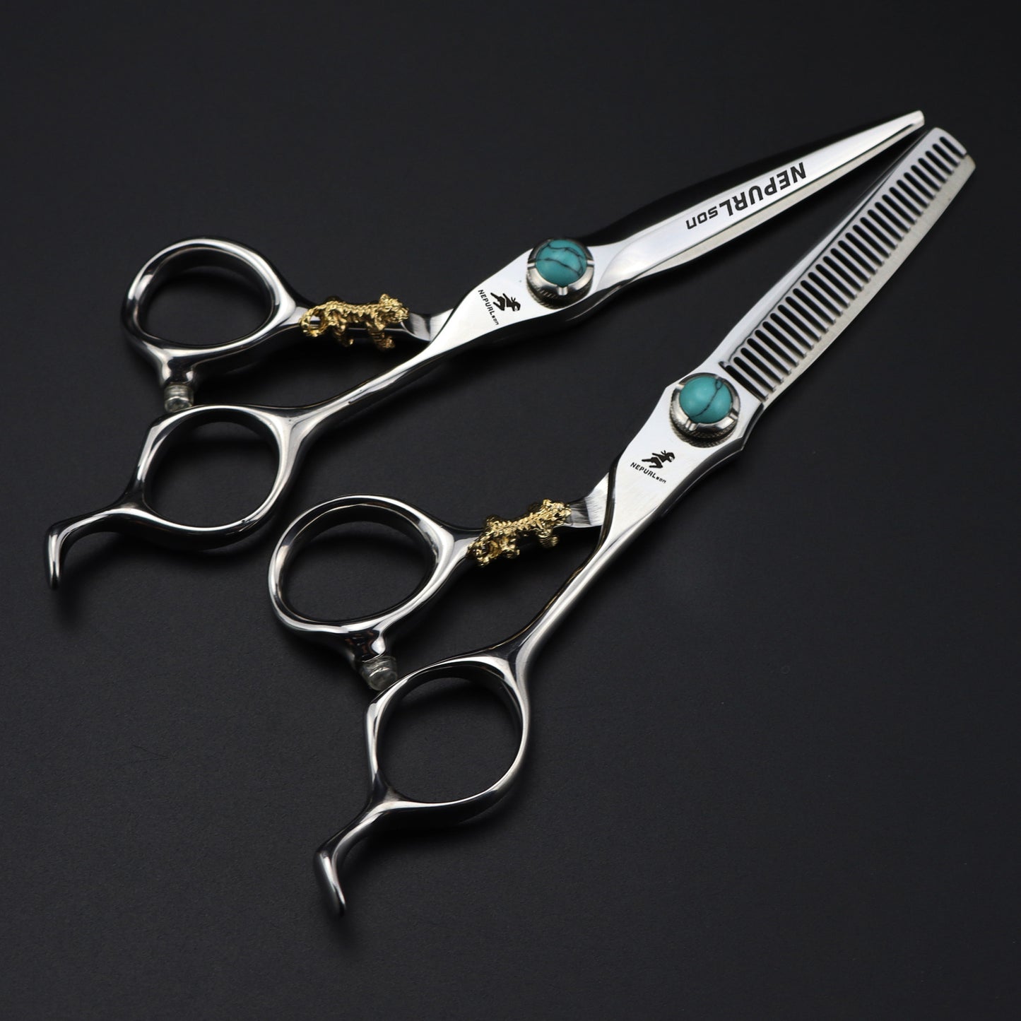 NEPURLson 6-Inch Professional Hairdressing Scissors - Double-Sided Texturizing Shears for Dry & Textured Hair - Right-Handed, Golden Tiger Design.