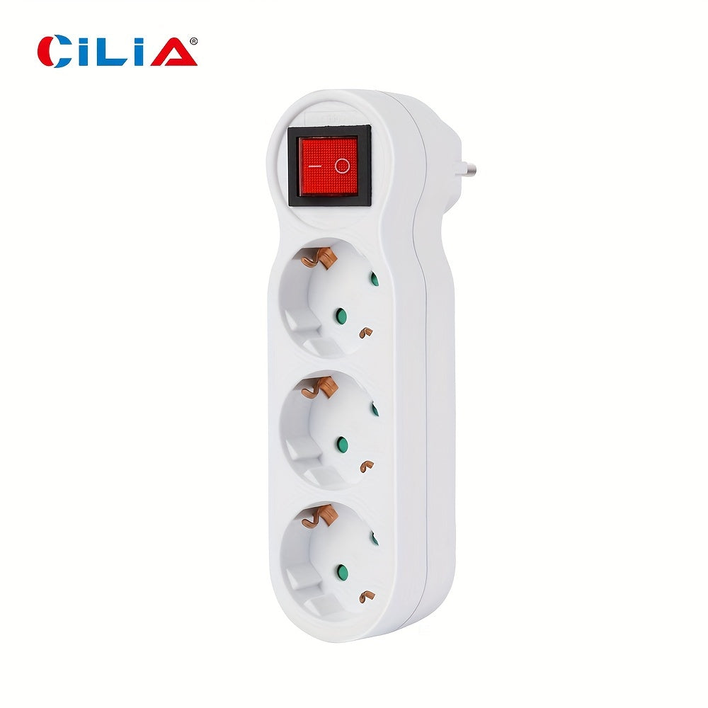 CILIA European Standard Wall Outlet with Switch: Shock-proof, 3500W power, overload protection, portable for home and office use in white color.