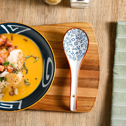 4 ceramic soup spoons for eating ramen, soup, and stirring in Japanese household creative design.