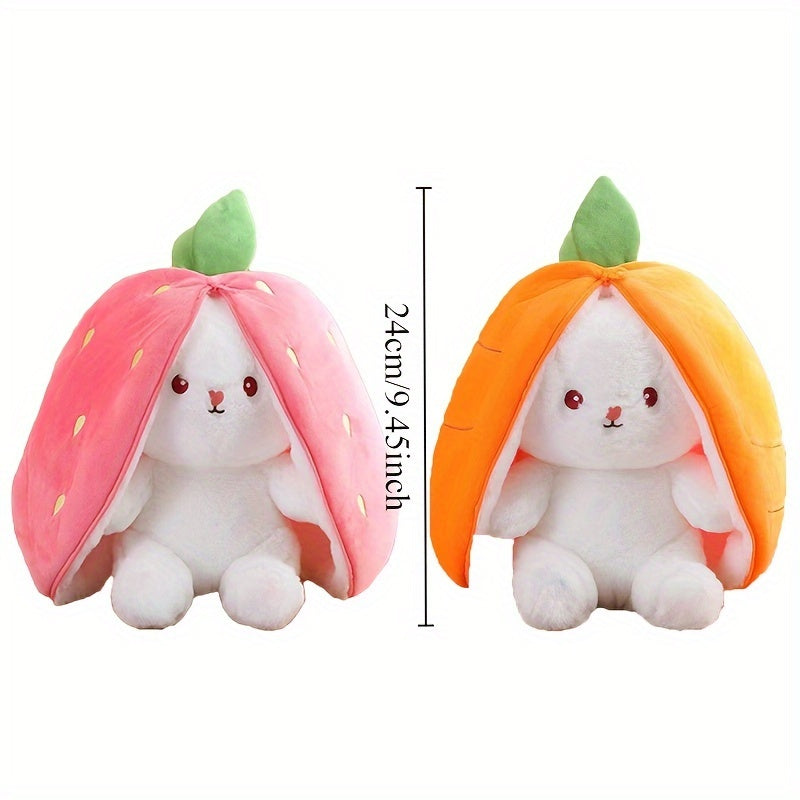 Cute Strawberry & Carrot Bunny Plush Toy - Cozy Polyester Throw Pillow for Nursery Decoration