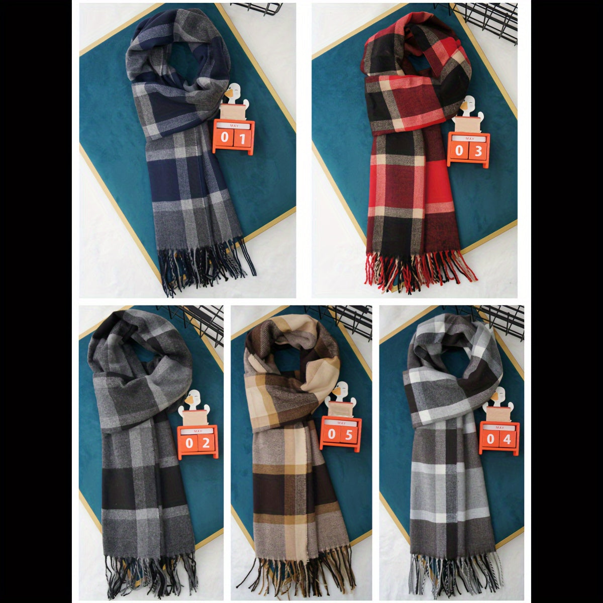 A cozy British-inspired winter shawl for both men and women, featuring multicolored stripes, checkered pattern, imitation cashmere material, fringe accents, and a warm woolen scarf.