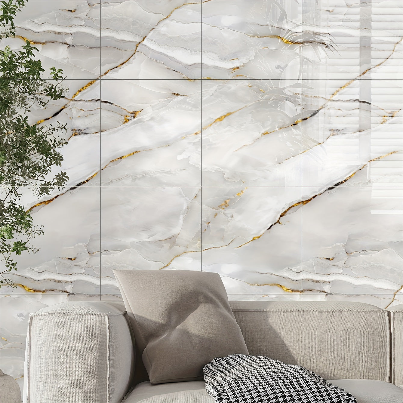 10PCS Marble Texture Self-Adhesive Wallpaper with Waterproof Aluminum Foil Backing for Wall Covering and Insulation, Easy Peel and Stick Installation.