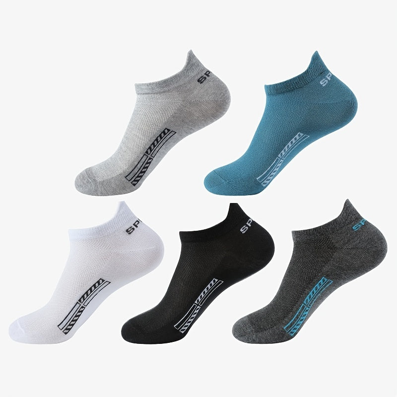 5 pairs of unisex cotton blend crew socks with anti-odor and sweat absorption, perfect for daily wear.