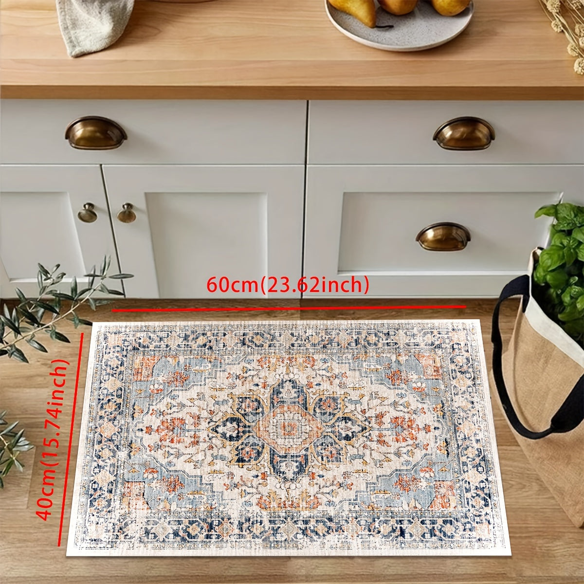 Lightweight Bohemian Light Blue Paisley Pattern Comfort Mat with Non-Slip PVC Backing - Machine Washable Polyester Kitchen Rug | Braided Weave, Medium Pile | Decorative Anti-Fatigue Runner for Kitchen, Dining, Laundry Room - Under 2.16m², Shortest Side