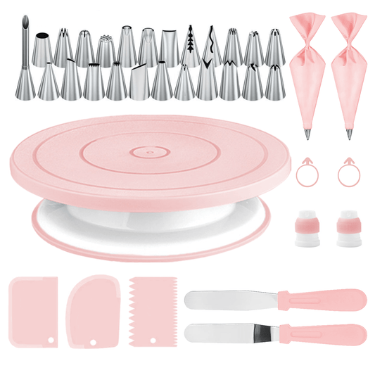 36-piece Stainless Steel Decorating Nozzle Cake Turntable Set with various tools for baking and decorating