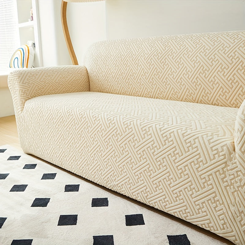 Universal sofa slipcover protects furniture in any room.