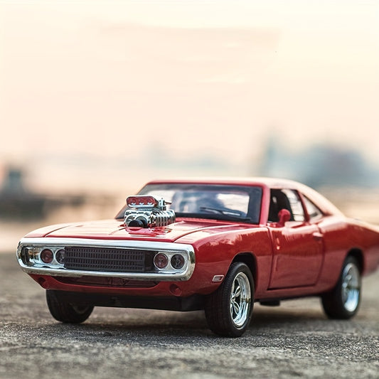 Red alloy die-cast toy car at 1:32 scale with opening doors, realistic sound & light features. Made of zinc alloy, manually operated. Ideal for collectors & car enthusiasts in winter.