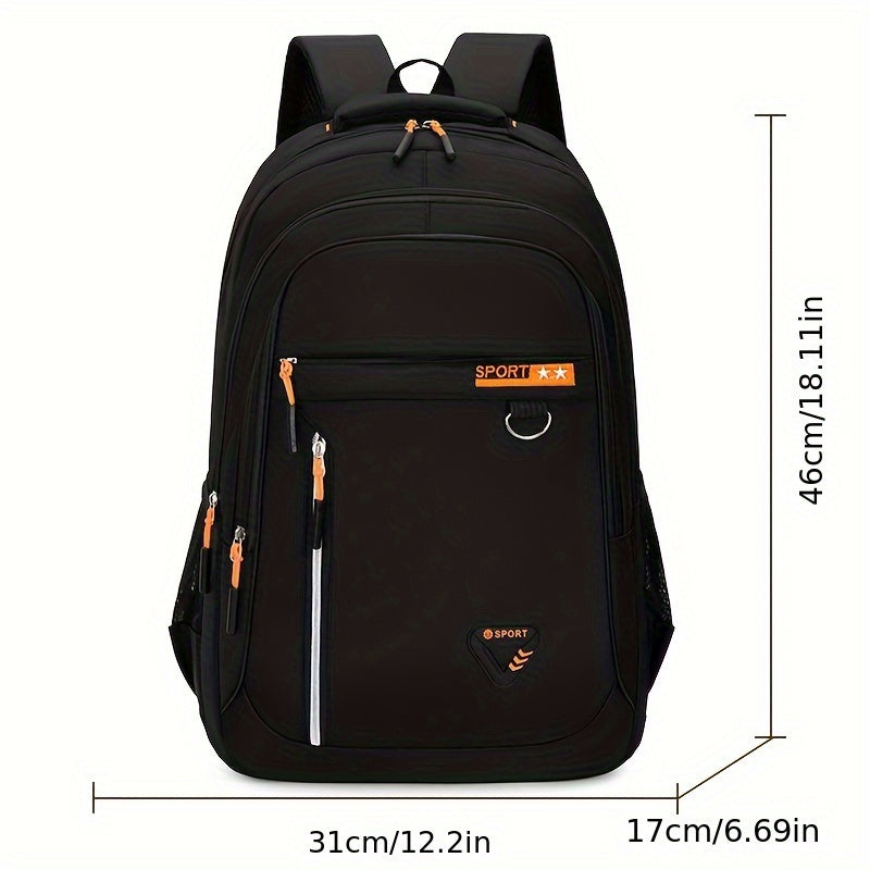 Durable nylon backpack with laptop compartment for students, easy to clean and ideal for school.