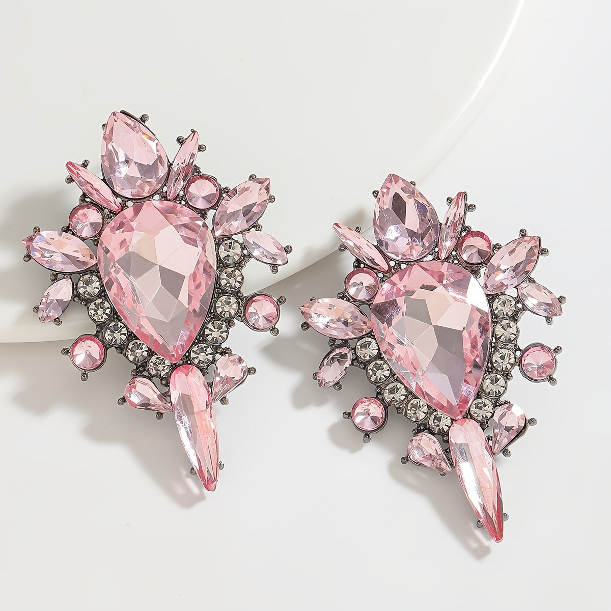 Surprise Her with a Stunning Valentine's Day Gift - Chic Pink and Red Rhinestone Earrings, featuring Unique Oval and Teardrop Shapes adorned with Sparkling Details, Made of High-Quality Alloy with Stainless Steel Posts, Perfect for Special Events and