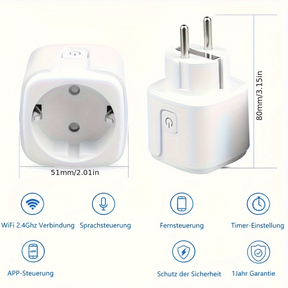 4-Pack Smart WiFi Plugs, EU 16A AC100-240V, Google Assistant and Alexa Compatible, Wi-Fi Connectivity, European Plug, No Battery