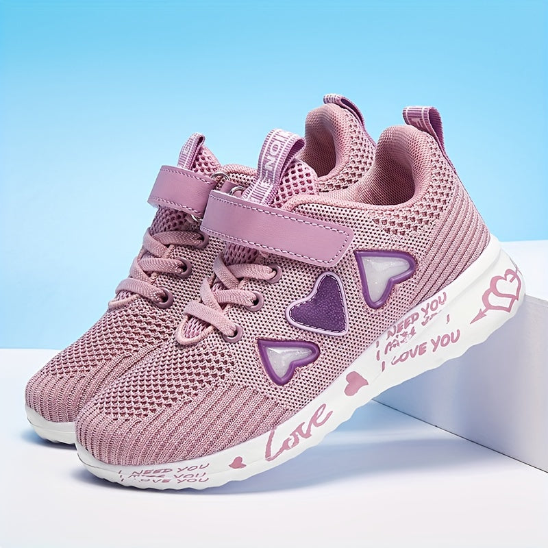 Casual, cute heart low top woven shoes for girls that are breathable and lightweight for walking and running.