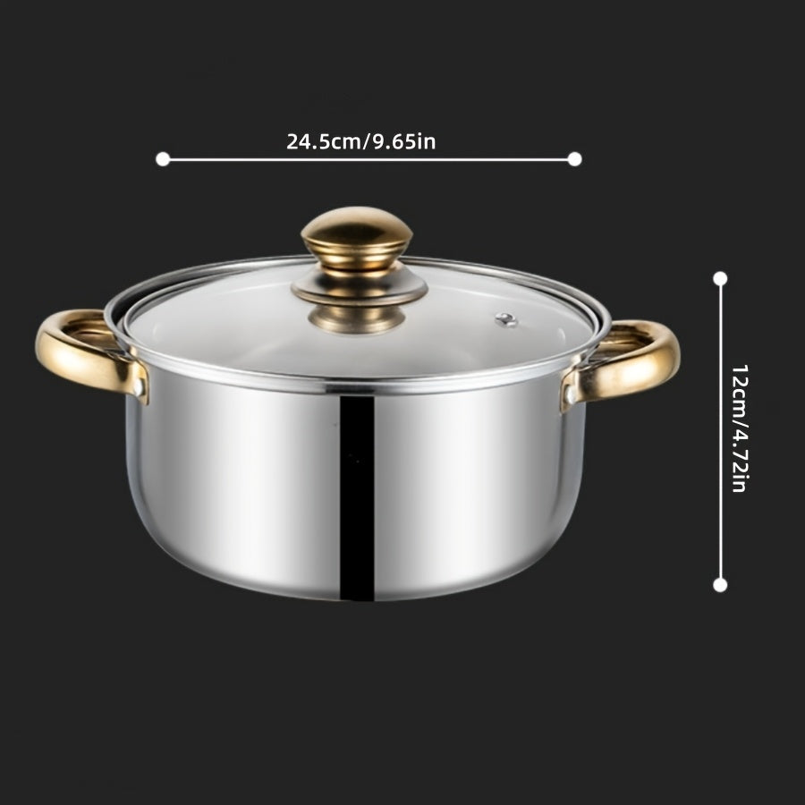 Stainless Steel Cookware Set of 12 Pieces with Elegant Golden Handles, Includes Kettle for Kitchen and Cooking, Perfect for Cross-border E-commerce