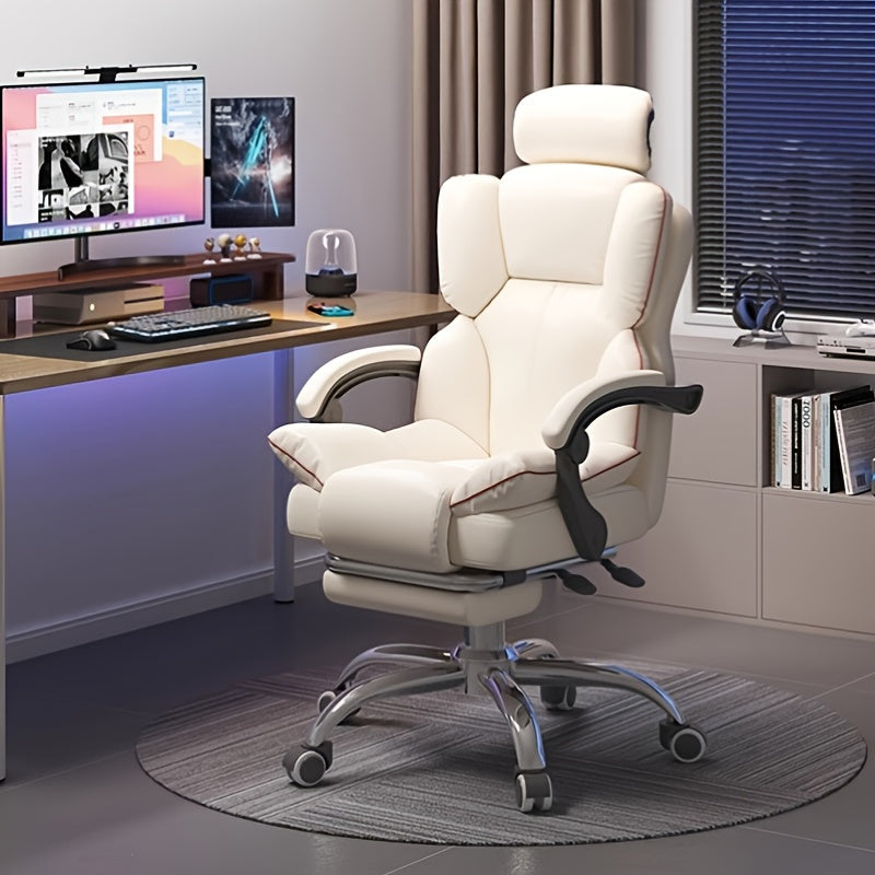 Ergonomic office chair with adjustable height, metal frame, upholstered seat, automatic lumbar support, and wheels for home and gaming.