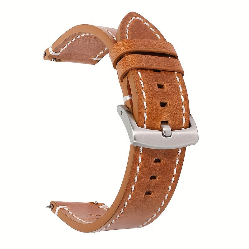 Soft, Waterproof, and Sweat-proof Vintage Cowhide Leather Wrist Strap with Silvery Black Buckle, 20mm 22mm Quick Release Strap, and Spring Bar Switch