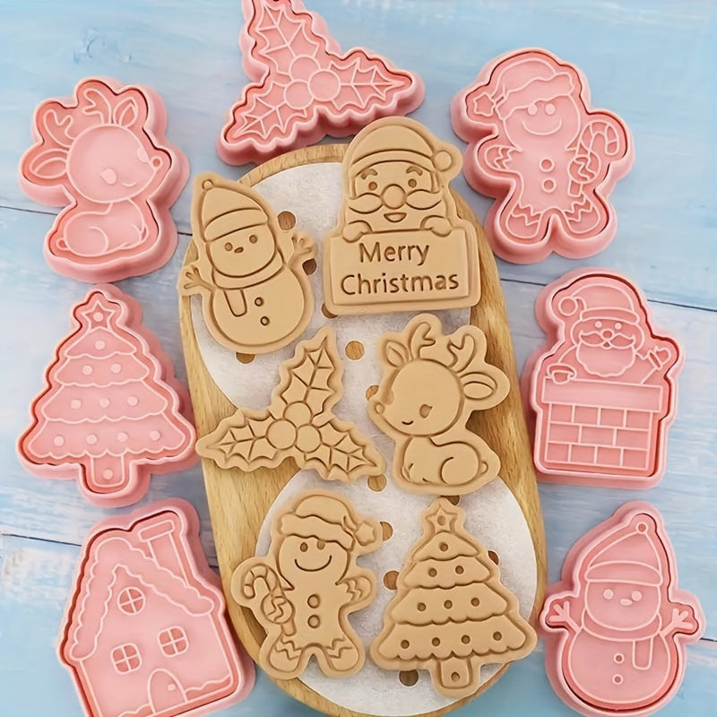 Get into the holiday spirit with these festive Christmas cookie cutters! With 8 adorable designs perfect for sugarcraft and baking, these durable plastic cutters are ideal for parties and gifts. Make holiday baking a breeze with this versatile set.