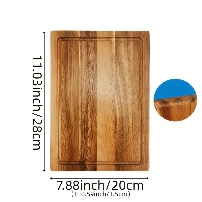 Multi-functional wood cutting board, perfect for chopping cheese, meat, bread, vegetables, and fruits. Features an extra thick design with a handle for easy transport. Durable and easy to clean, ideal for use in homes or dormitories.