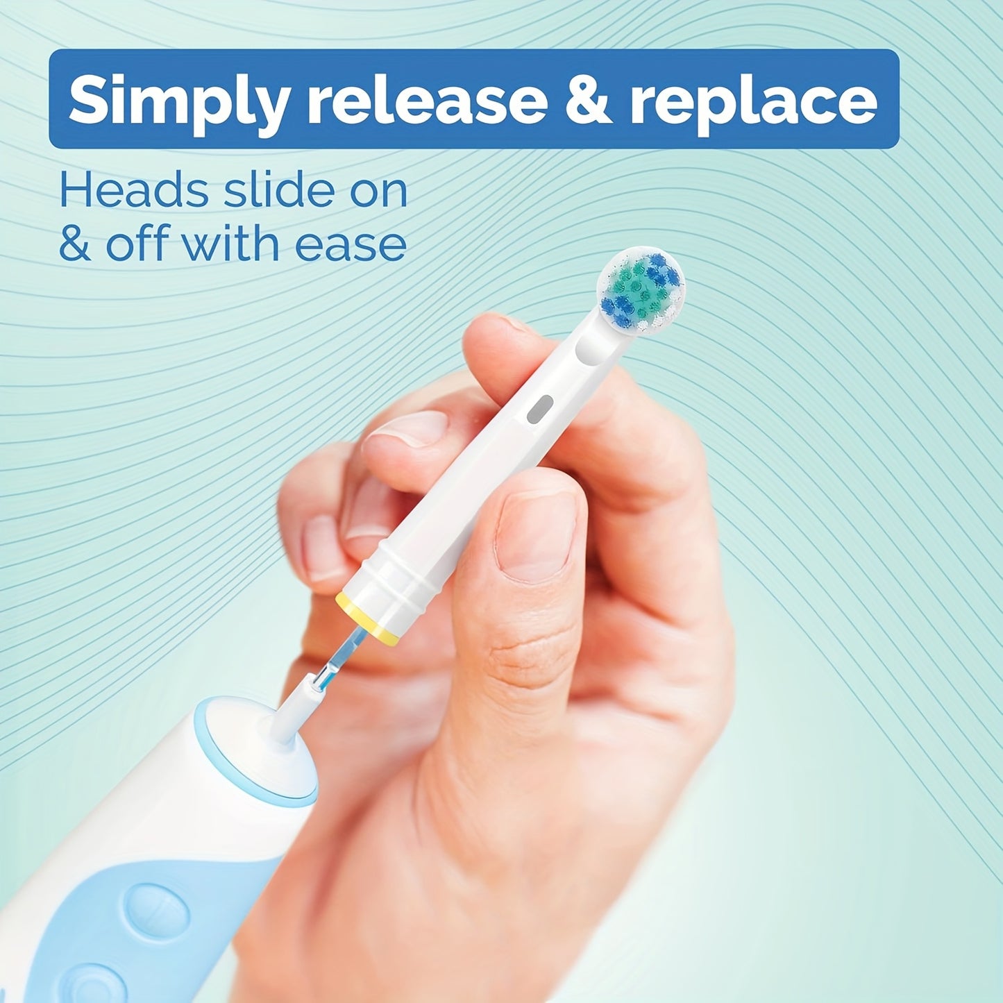 Electric toothbrush replacement heads for Oral B models are available in packs of 4, 8, or 16.