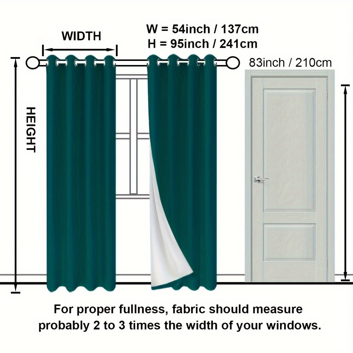 Suhuan Top Curtains, 2PC Set of 100% Blackout Insulation Soundproof Curtains with White Lining, Ideal for Bedroom, Office, Living Room, and Home Decor