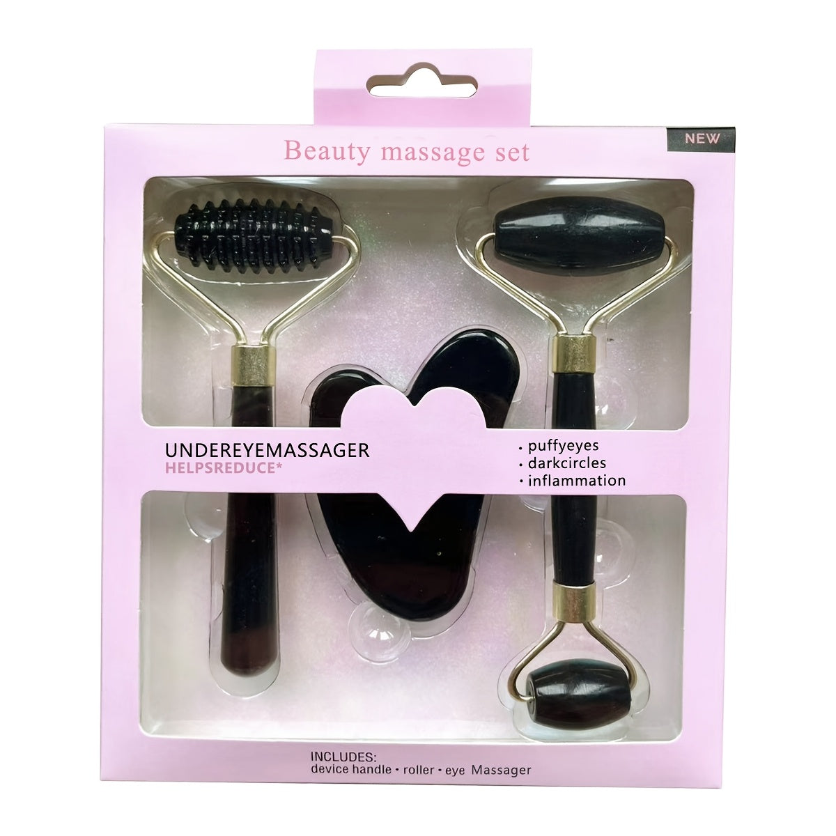 3-piece Resin Facial Massager Roller for Face, Body, Neck, Eyes; Includes Guasha Scraping Board for Anti-Wrinkle Skin Care.