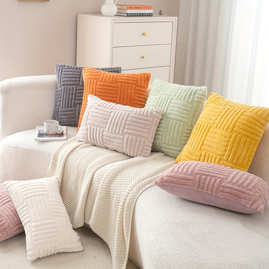 1 piece Boho Home Decor Throw Pillow Cover, Soft Plush Stripe Farmhouse Cushion Cover in 45.72cm*45.72cm and 30.48cm*50.8cm sizes. Cozy Modern Pillowcase for Sofa Couch Bed Room Decor, No Pillow Insert.