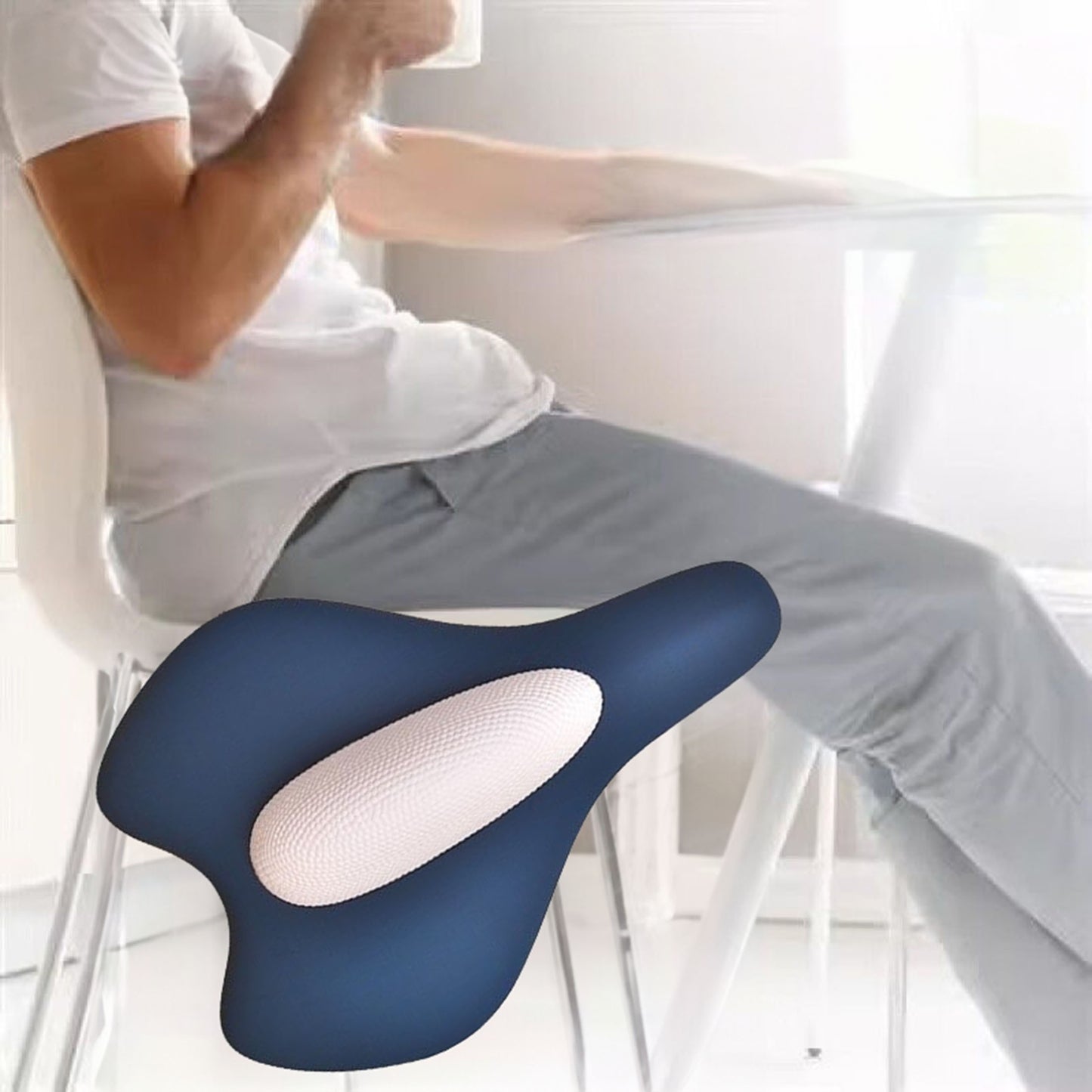 Blue non-slip kegel exerciser made of rubber and PP, manual pelvic massage tool without battery.