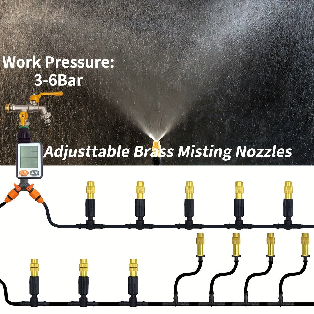 Система охлаждения с распылением на открытом воздухе с латунными распыляющими насадками для орошения и полива сада, подходит для патио или теплицы.