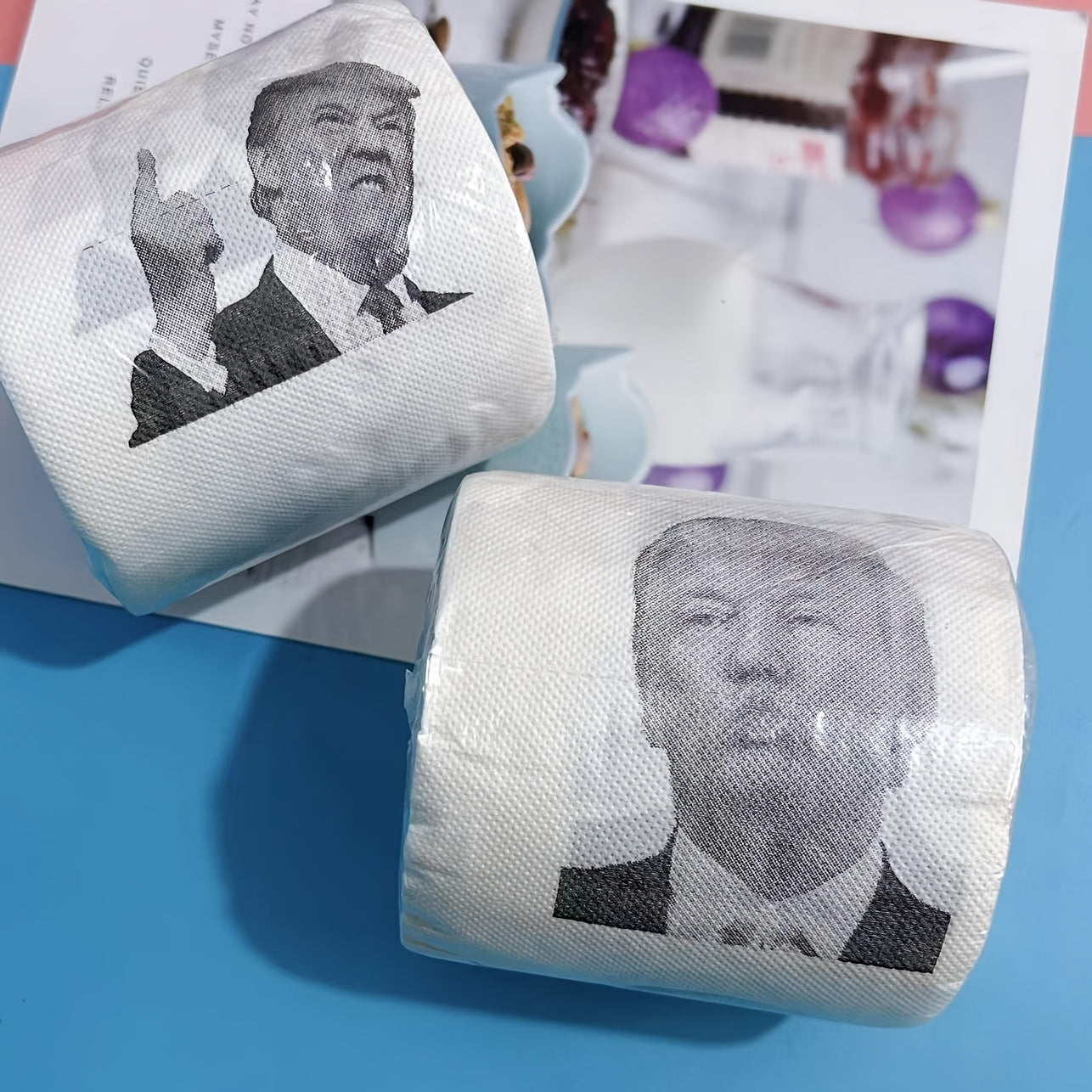 Get a laugh with the Donald Trump Toilet Paper! Perfect for any political prank, this 2-ply roll features 220 sheets of hilarious bathroom tissue. Makes a great White Elephant gift, Christmas stocking stuffer, or birthday present.