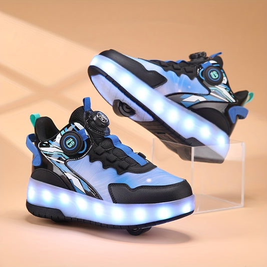 Stylish light-up skateboarding shoes with USB charging, perfect for students and outdoor sports, featuring invisible roller skates for all seasons.