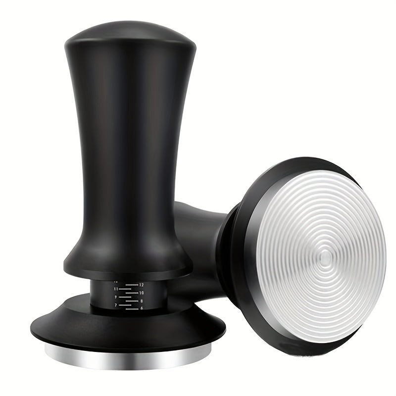 Adjustable pressure coffee tamper made of premium stainless steel, perfect for both espresso and drip coffee. An essential tool for baristas, ensuring constant pressure and even distribution of coffee powder.