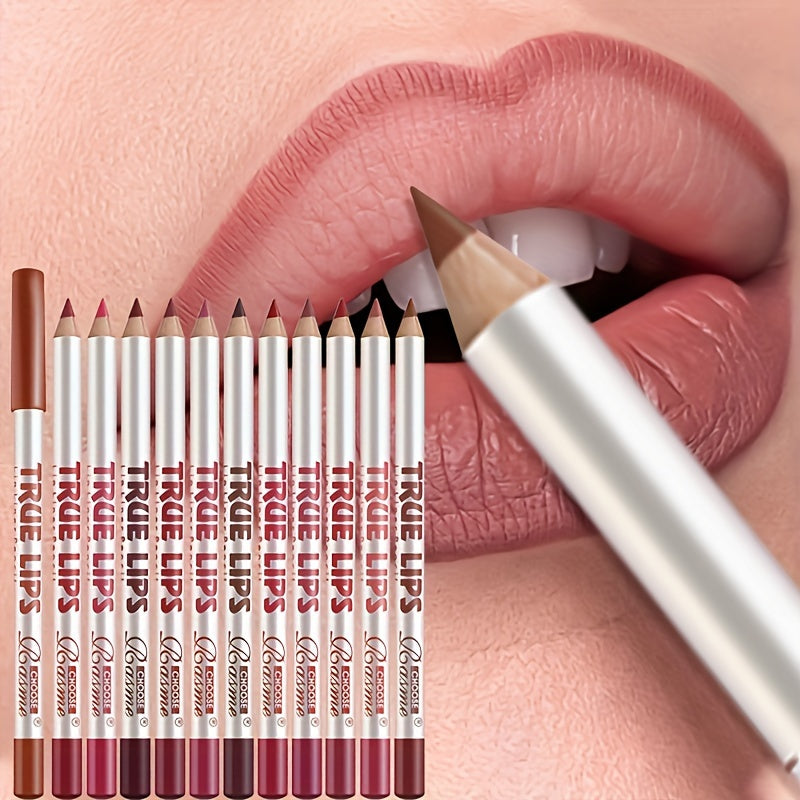 12pc Matte Lip Liner Pencil Set - Long-lasting, glide easily, in natural red tones, suitable for all skin types.