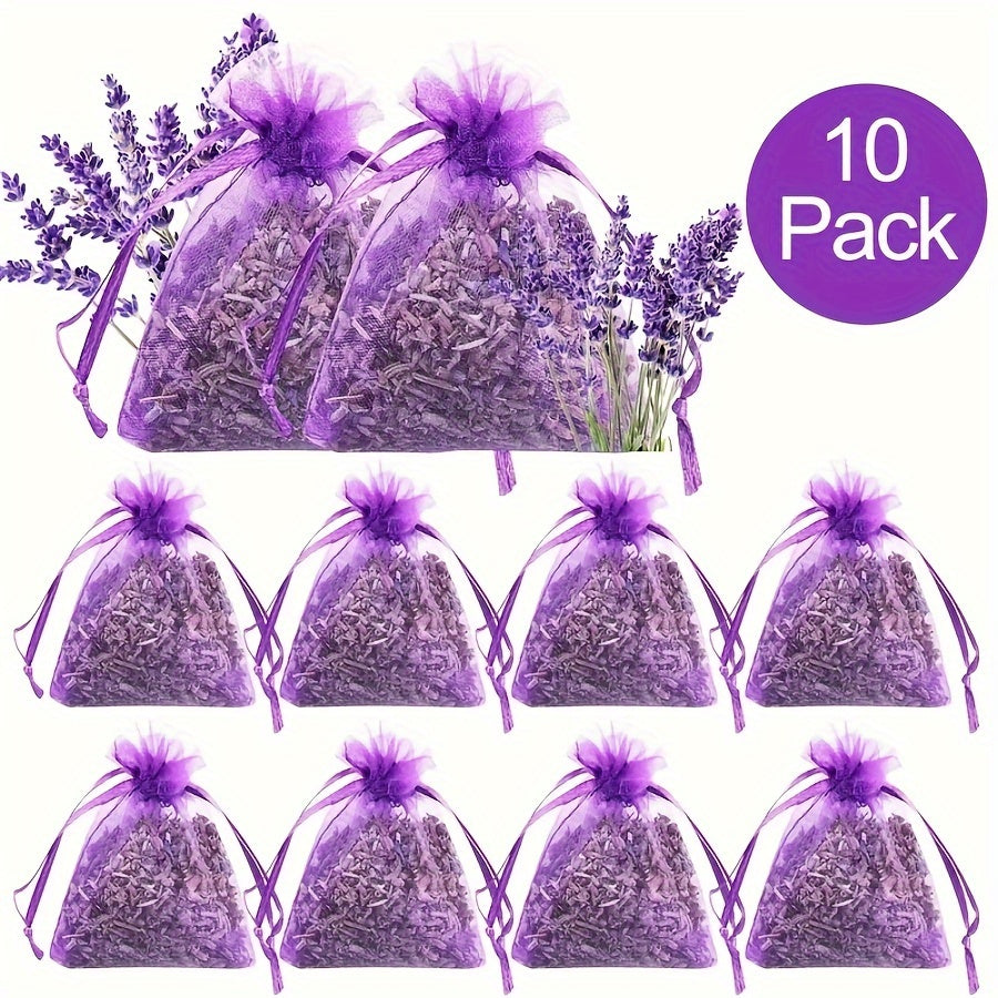 6 lavender scented sachets with artificial purple flowers for fresh fragrance in any space - perfect for drawers, closets, and rooms. No batteries needed.