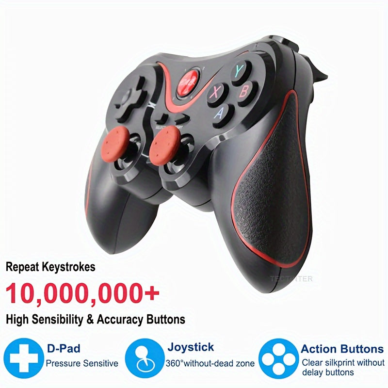 Wireless game controller for Android, iOS, PC, Nintendo Switch with ABS material and creative game type, also compatible with PS3 and T3 joystick accessory.