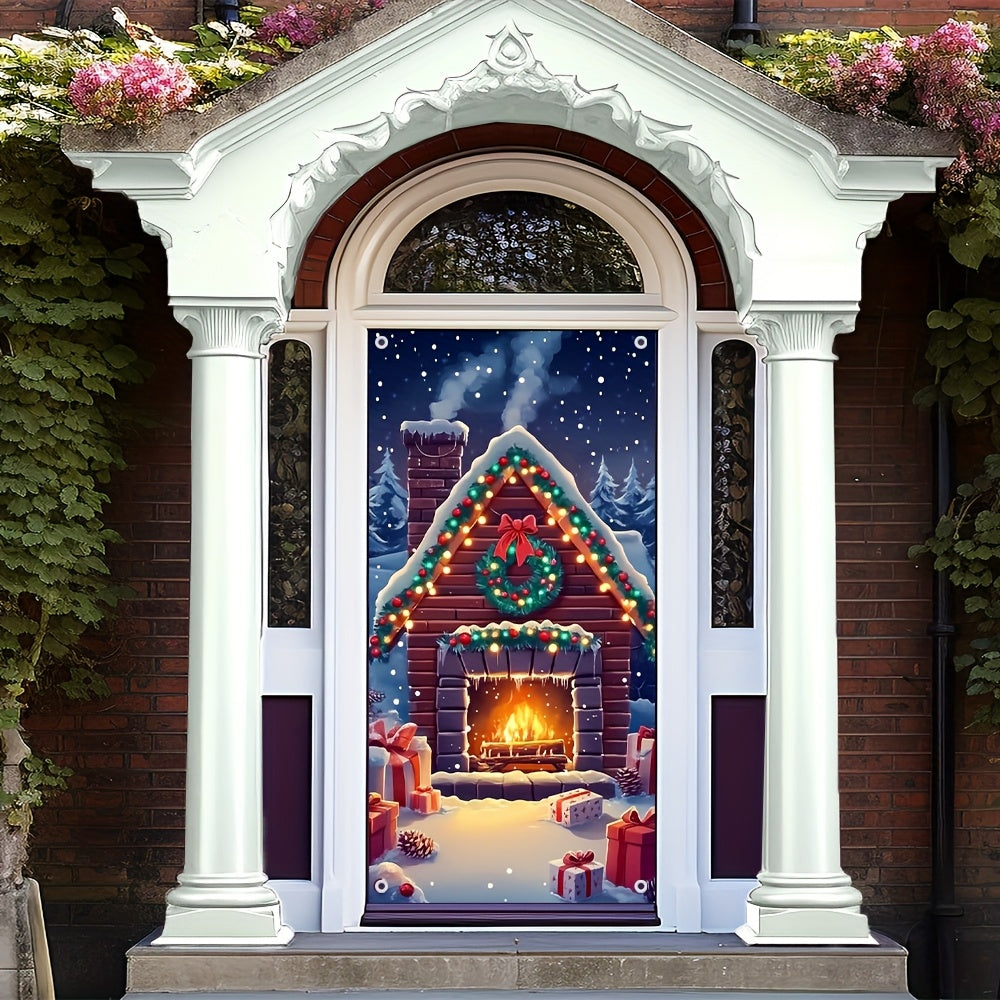 Festive Snowy Fireplace Door Cover - Ideal for Holiday & Winter Events, Infuses Cozy Atmosphere into Every Entryway