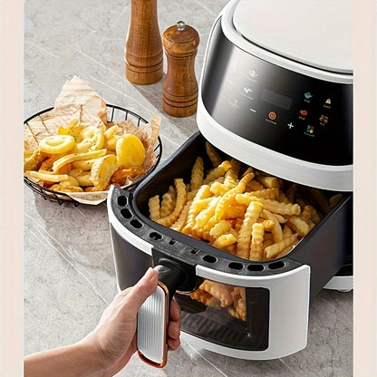 Visual air fryer with color touch screen, perfect for fries, chicken, and steak, with multiple functions for home use.