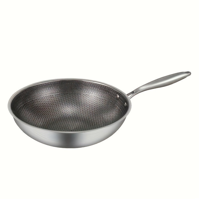 Cook with ease using the Honeycomb Coating Non-Stick Skillet, Stainless Steel Wok, and Saute Pan, suitable for use on gas stovetops and induction cookers. These kitchen utensils and gadgets are essential accessories for your home kitchen.