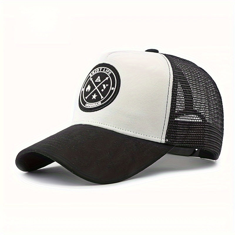 Men's adjustable baseball cap in lightweight polyester with two-tone mesh design and logo. Available in multiple colors.