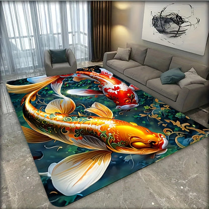 Upgrade your space with a unique 3D fish print rug! This creative art rug is perfect for any room in your home, from the bedroom to the office. It is machine washable and features a non-slip backing for added safety. Elevate your space with this stylish