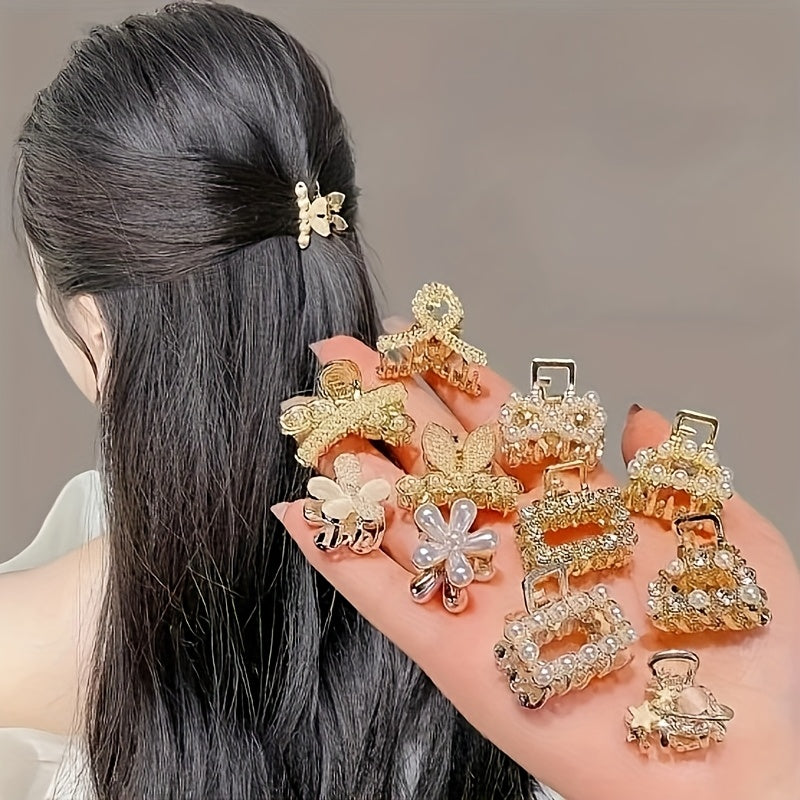 Elegant artificial pearl and rhinestone hair clip for women to tidy loose hair.