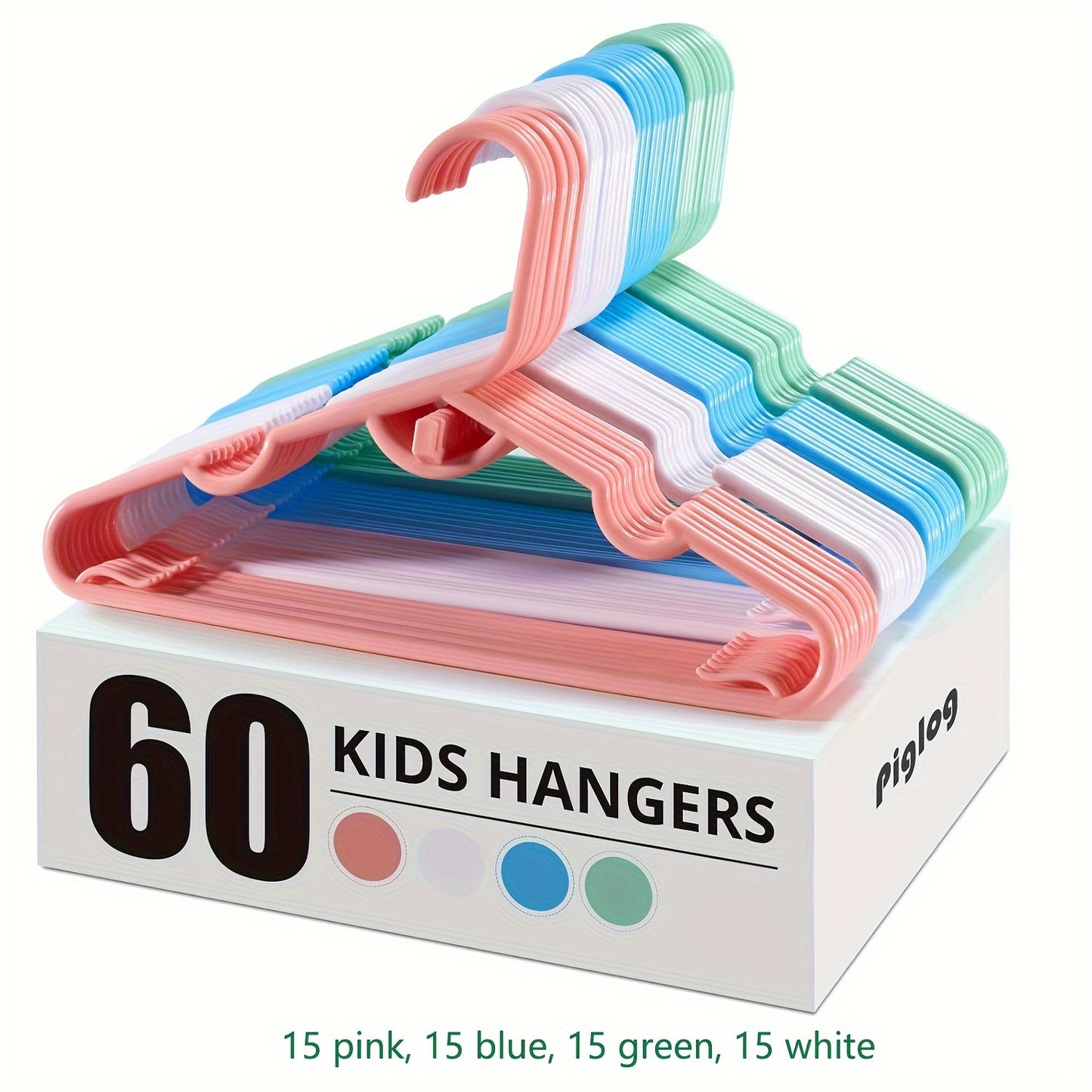 60/100 pcs Colorful Youngsters' Hangers - Space-saving, stackable design, durable 28.96cm plastic hangers with non-slip shoulders, ideal for wardrobe organization.