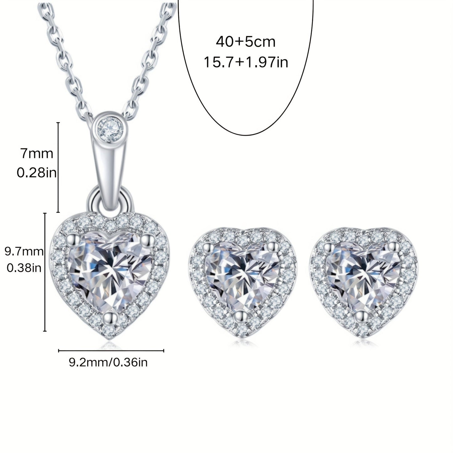 These elegant and luxurious S925 Silver Light Luxury Heart Platinum-Plated 2 Carat Moissanite Pendant Earrings are perfect for daily wear or special occasions. With a total weight of approximately 2.88g/1.58g, these earrings make a beautiful gift for