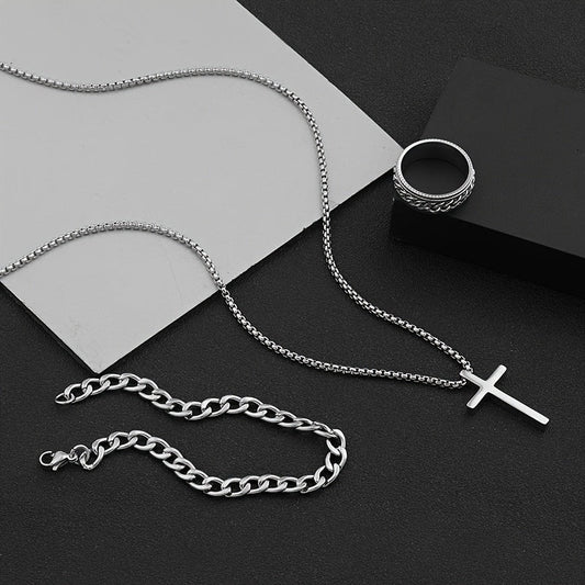 Set of 3 Versatile and Stylish Cross Chain Necklace Set with Rotating Stainless Steel Jewelry for Stress Relief