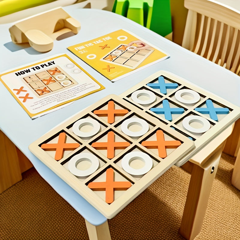 Thickened wooden XXOO Tic Tac Toe board game promotes parent-child interaction, enhances logical thinking skills, and provides a fun and challenging three-character chess puzzle toy.