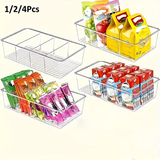 1-2 pieces of Storage & Organization: Food Storage Organizer Bins with Clear Plastic Removable Snack Organizer. Pantry Organization Storage Racks featuring 3 Dividers for Kitchen Cabinets Snacks, Packets, Spices, and Kitchen Supplies.