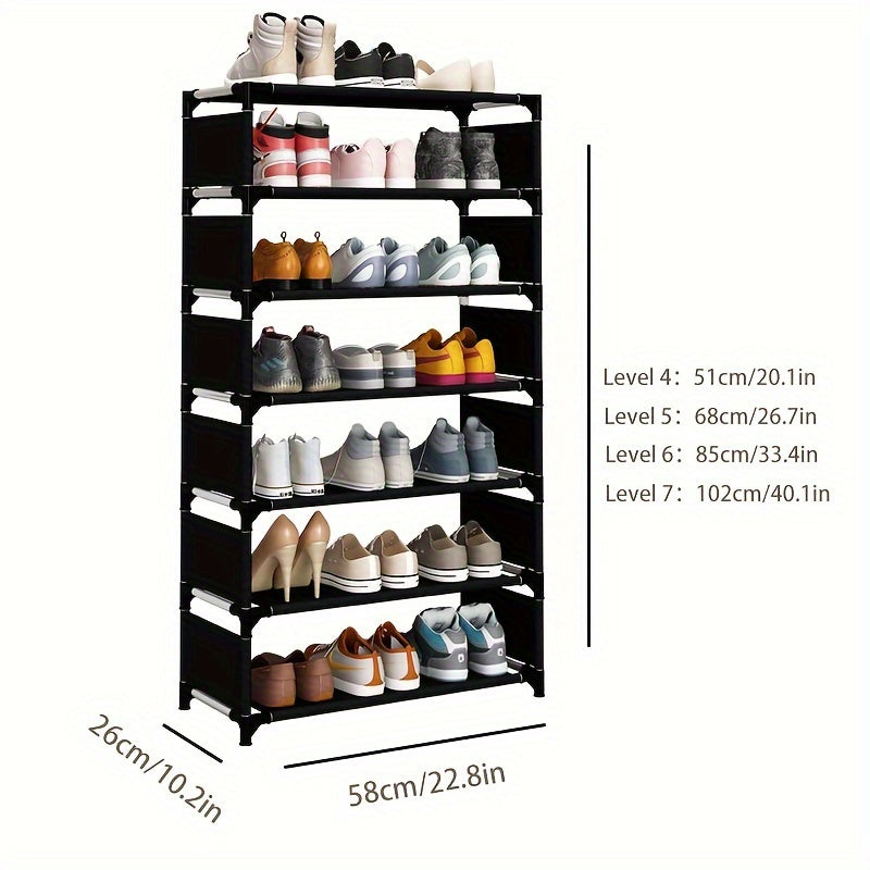 Space-Saving Shoe Rack with 7 Tiers - Simple Assembly, Stackable & Expandable Design Featuring Sturdy Metal Frame, Perfect for Entryways, Dorms, and Rental Homes, Organize Your Shoe Collection