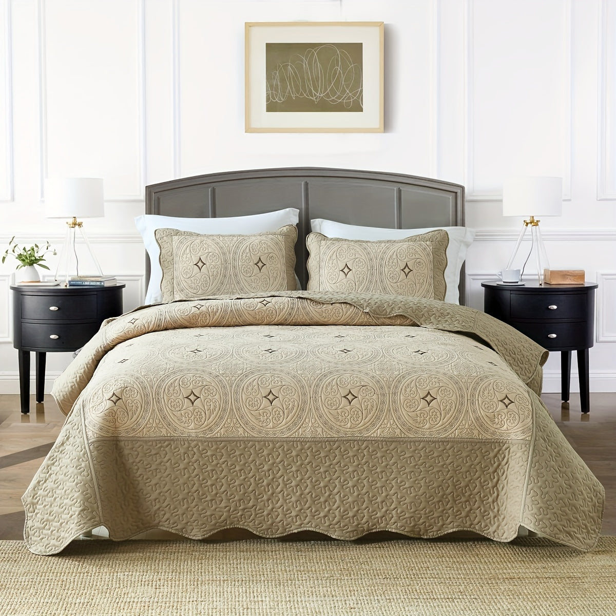 Soft and breathable 3-piece flower pattern bedspread set for bedroom or dorm room decor, including 1 bedspread and 2 pillowcases (filler not included).