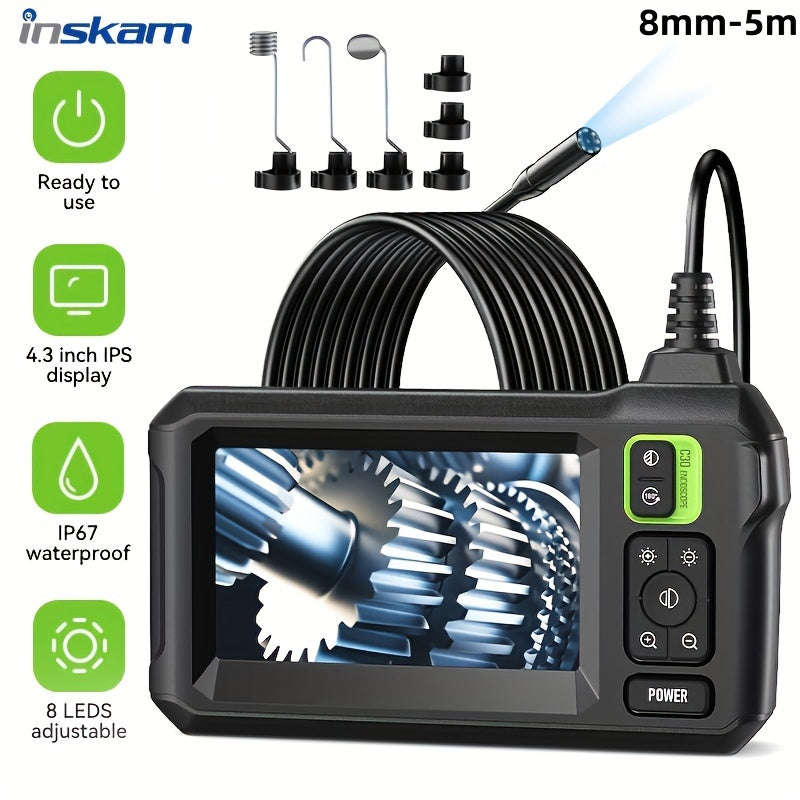 4.3" IPS LCD Industrial Endoscope with 8mm Single/Dual lens camera for auto repair, plumbing, and house auxiliary.