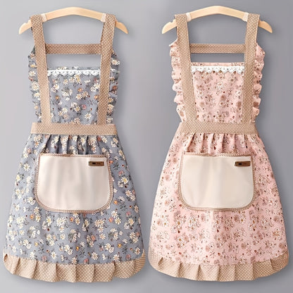 Floral Lace Princess Apron with Hand Wipe Pocket - Perfect for any cleaning task in pink or green